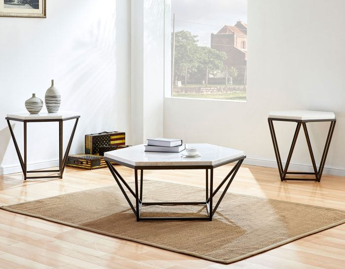 Corvus White Marble Top Hexagon End Table - Image 2
