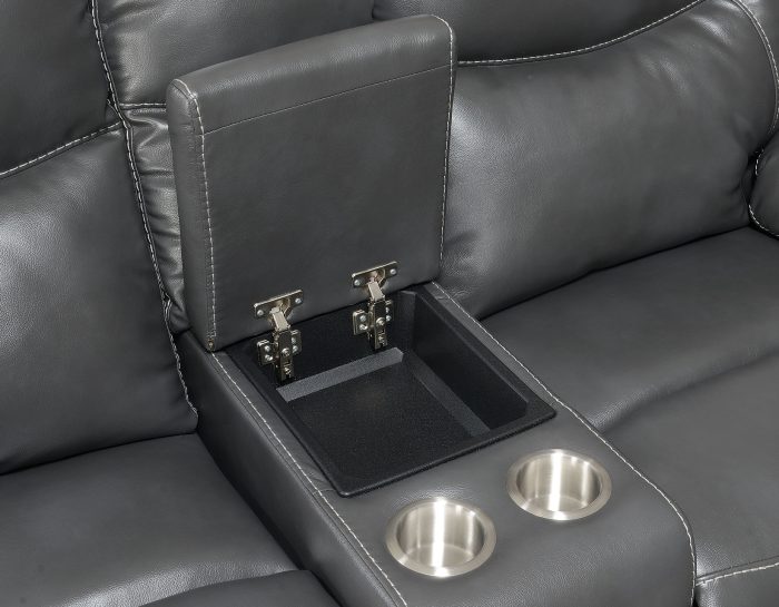 Isabella Manual Reclining Console Loveseat, Grey - Image 3