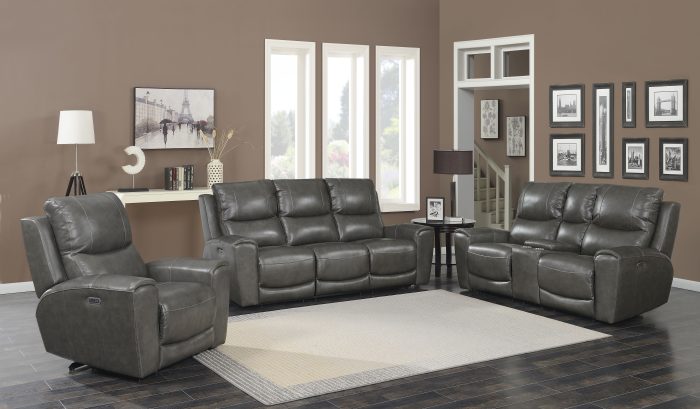 Laurel Leather Dual-Power Reclining Sofa, Grey - Image 2