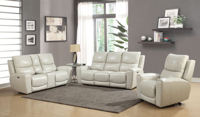 Laurel Leather Dual-Power Reclining Sofa, Ivory - Image 2