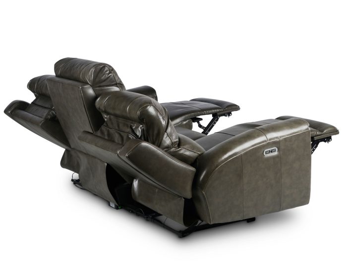 Laurel Leather Dual-Power Reclining Sofa, Grey - Image 11