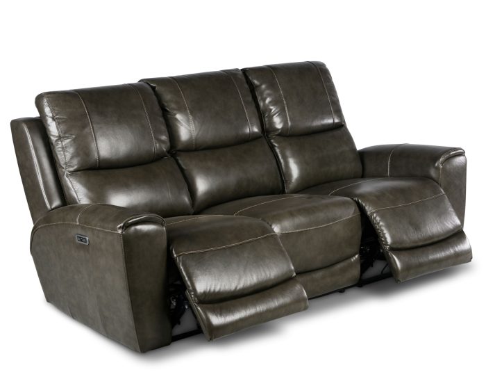 Laurel Leather Dual-Power Reclining Sofa, Grey - Image 3