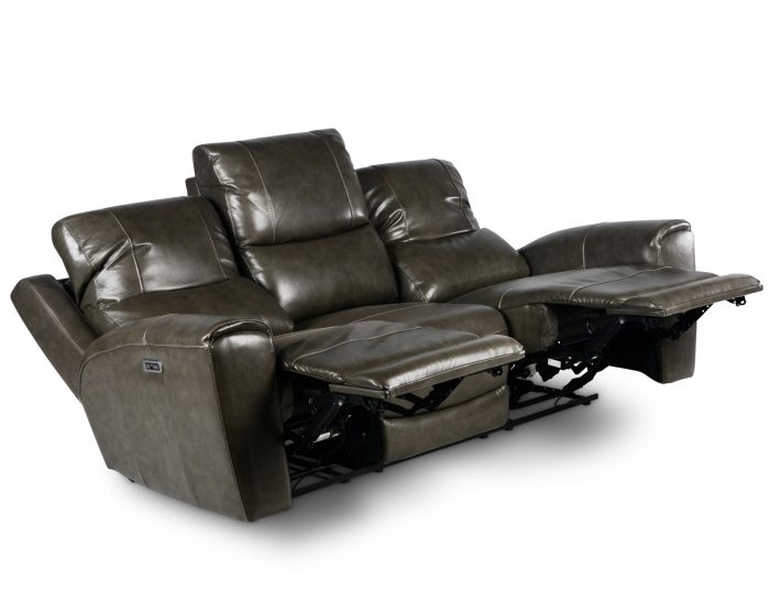 Laurel Leather Dual-Power Reclining Sofa, Grey - Image 4