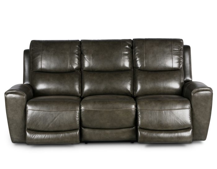 Laurel Leather Dual-Power Reclining Sofa, Grey - Image 6