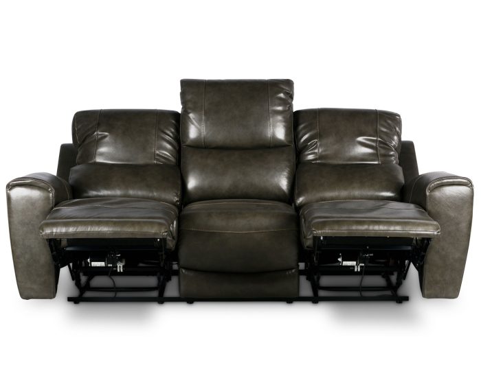 Laurel Leather Dual-Power Reclining Sofa, Grey - Image 7
