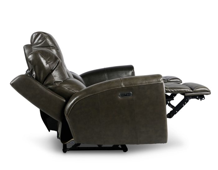 Laurel Leather Dual-Power Reclining Sofa, Grey - Image 9