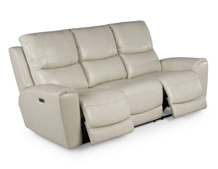 Laurel Leather Dual-Power Reclining Sofa, Ivory - Image 3