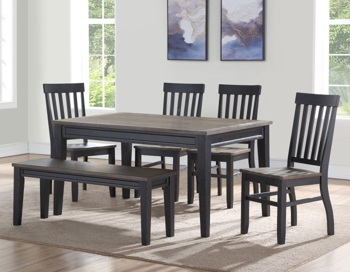 Raven Noir 6 Piece Dining Set <br>(Table, Bench & 4 Side Chairs)