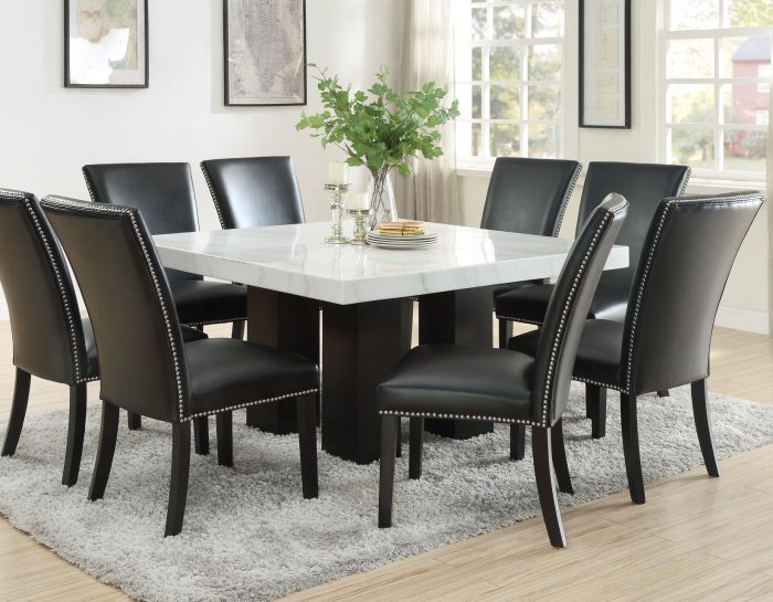 Camila 54 inch Square White Marble Top Dining Table - Image 3