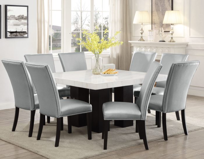 Camila 54 inch Square White Marble Top Dining Table - Image 4