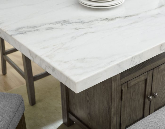 Grayson 6 Piece White Marble Top Counter Set<br>(Counter Table, Counter Bench & 4 Counter Chairs) - Image 2