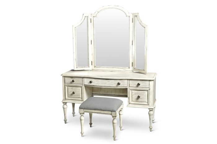 3-Piece Highland Park Vanity Set, Cathedral White<br> (Vanity Desk, Tri-fold Mirror and Bench) - Image 5