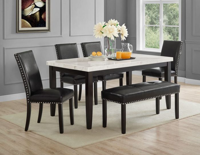 Westby 6 Piece Marble Top Set<br>(Table, Bench & 4 Side Chairs)