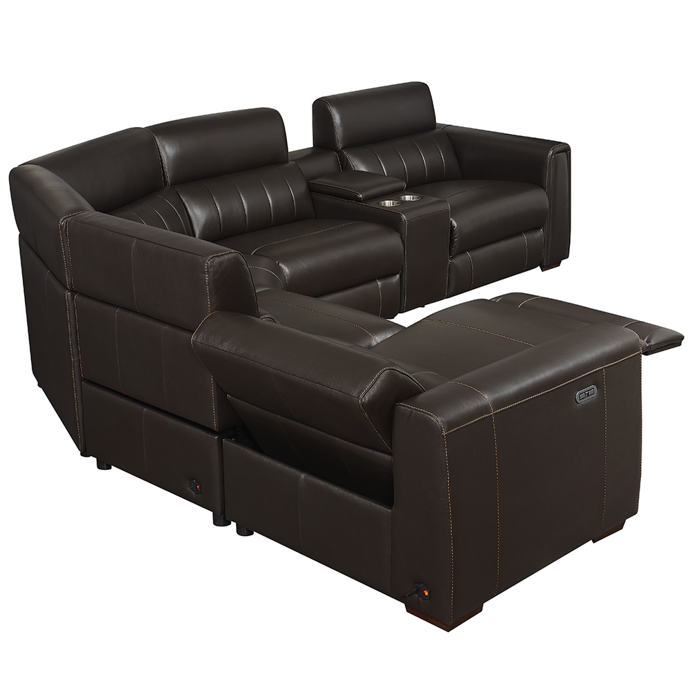 NARA 6-PIECE DUAL-POWER LEATHER RECLINING SECTIONAL - Image 5