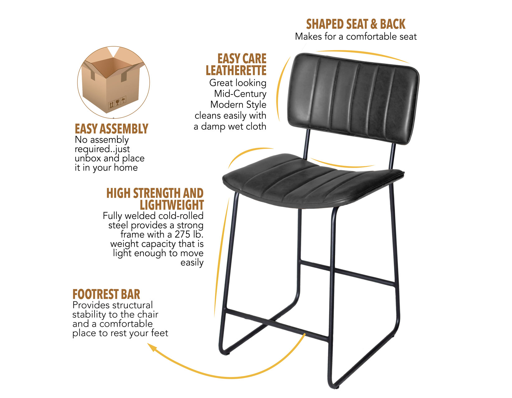 Tribeca 24" Commercial Grade Counter Stool, Black - Image 7