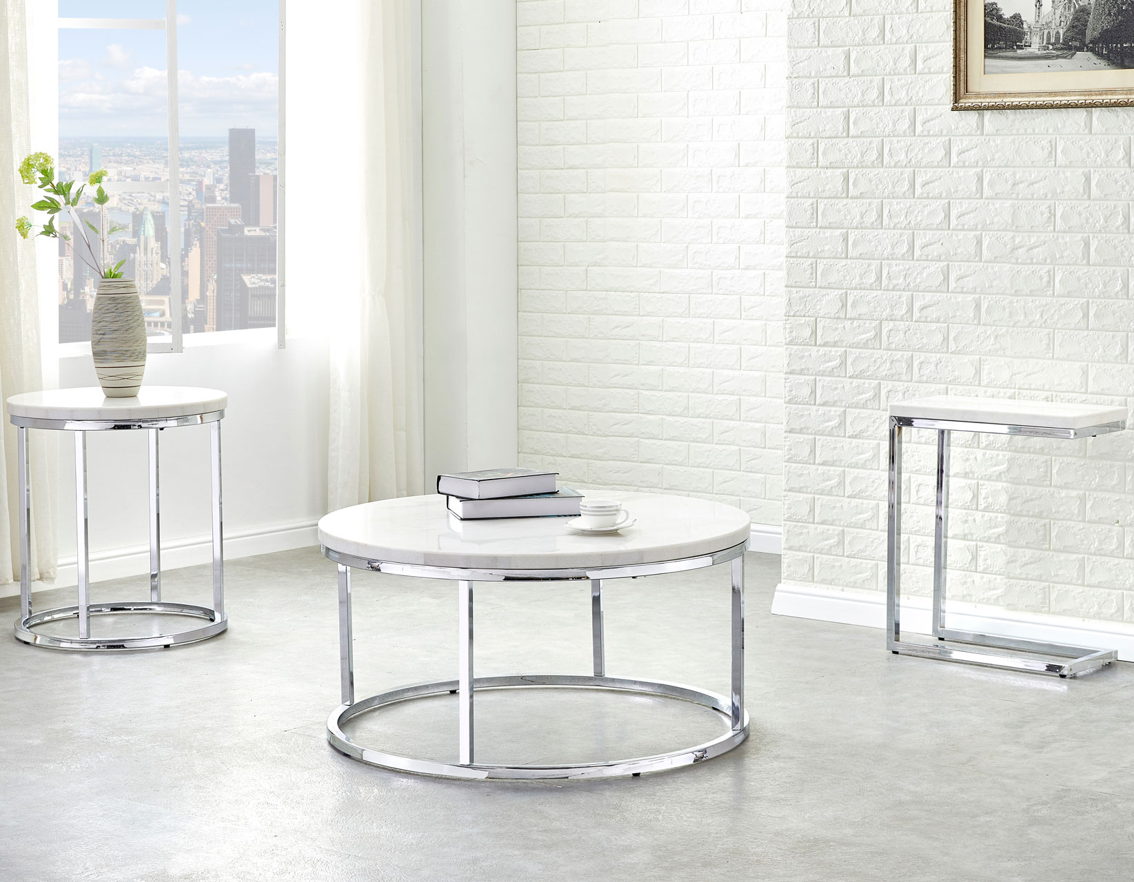 Echo White Marble Top Round Cocktail Table - Image 2