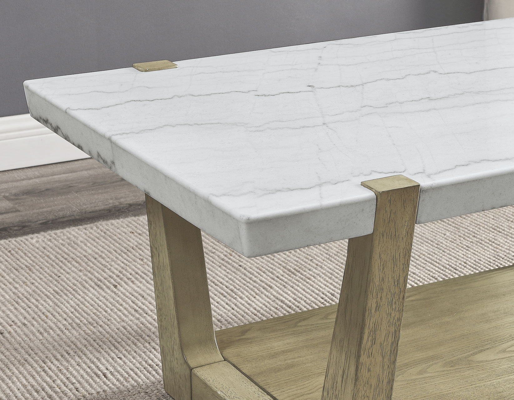Perth White Marble Top Cocktail Table with Casters - Image 3