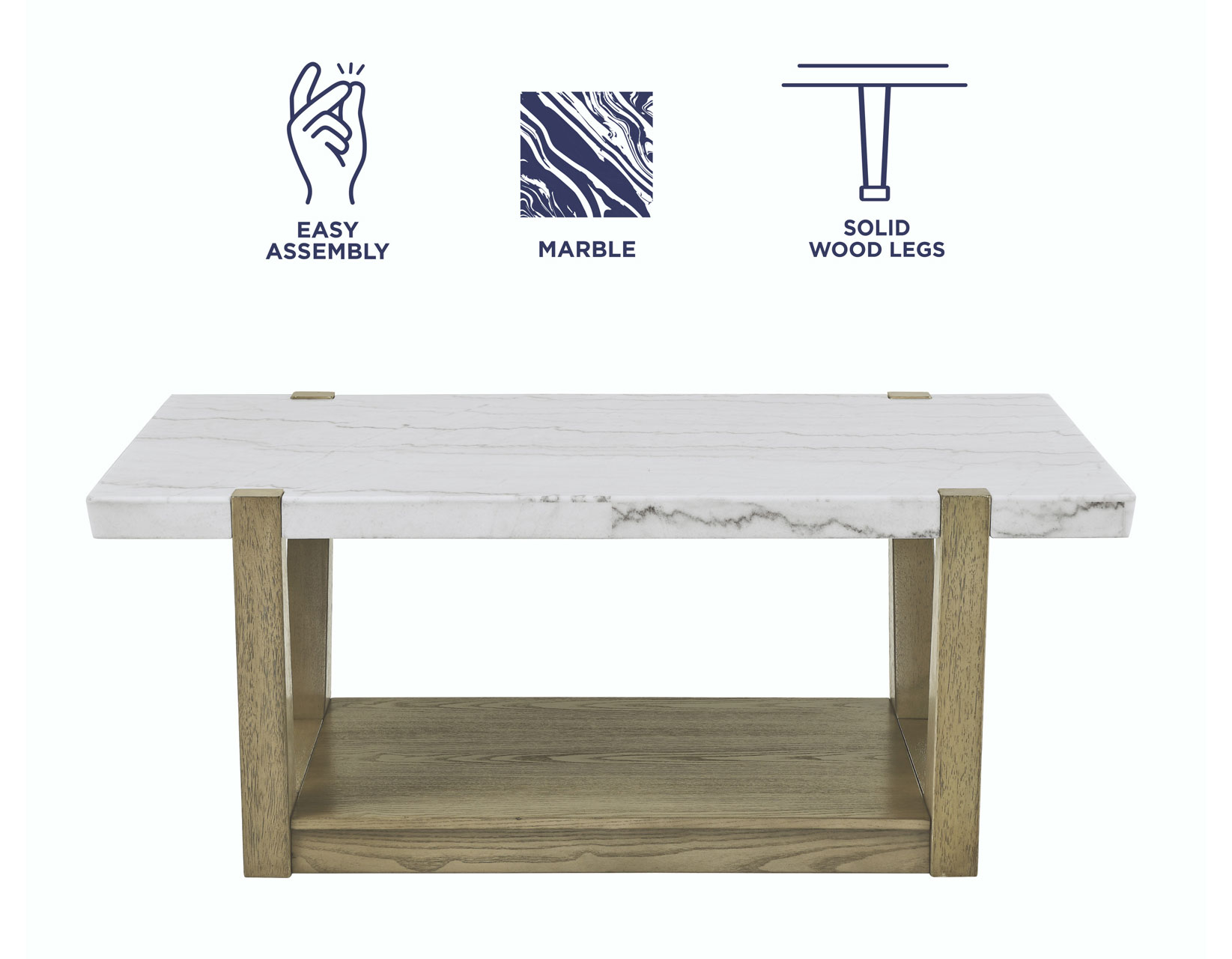Perth White Marble Top Cocktail Table with Casters - Image 8