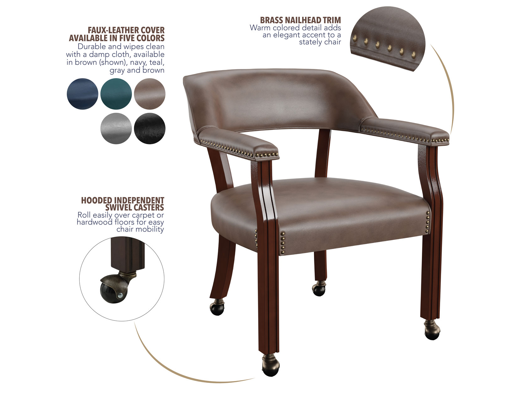 Tournament Arm Chair w/Casters - Brown - Image 2