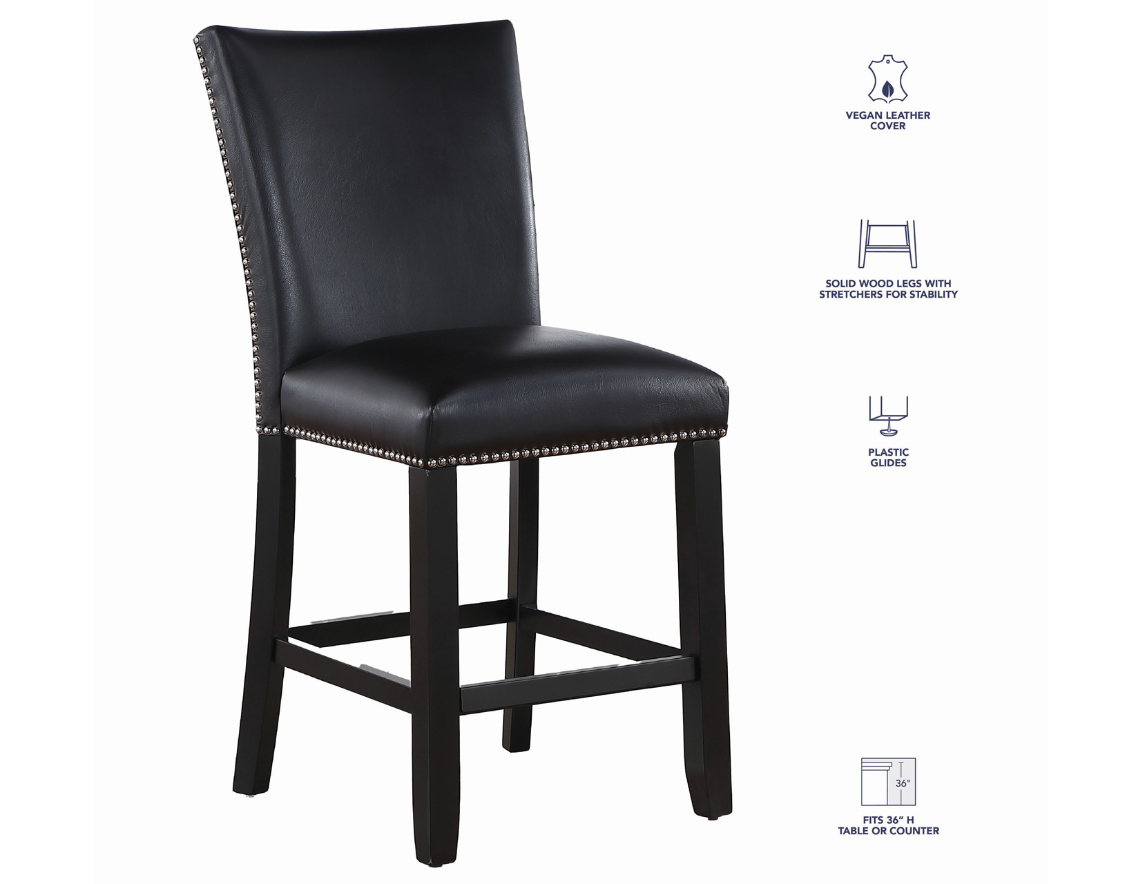 Artemis 24" Counter Stool, Black Vegan Leather - Image 7