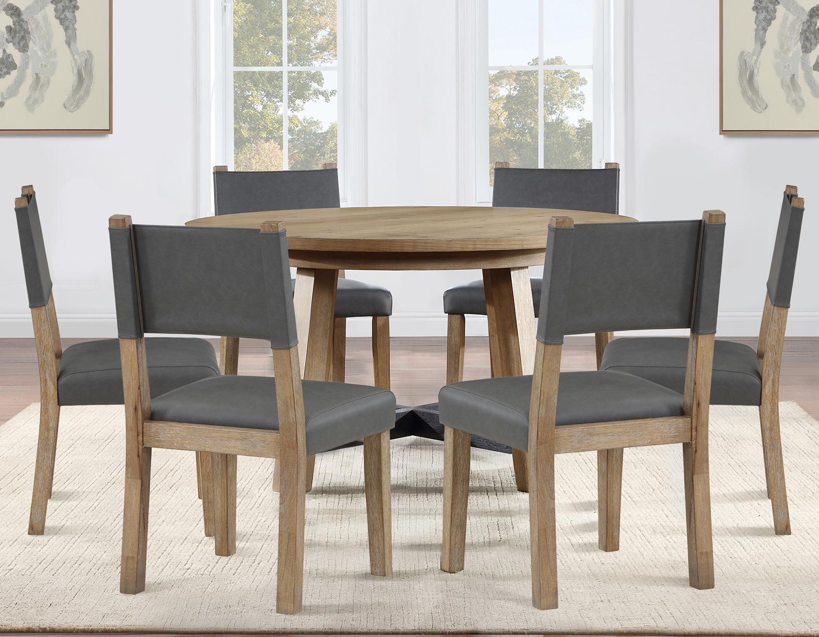 Aubrey Side Chair, Gray Vegan Leather with Driftwood finish - Image 2