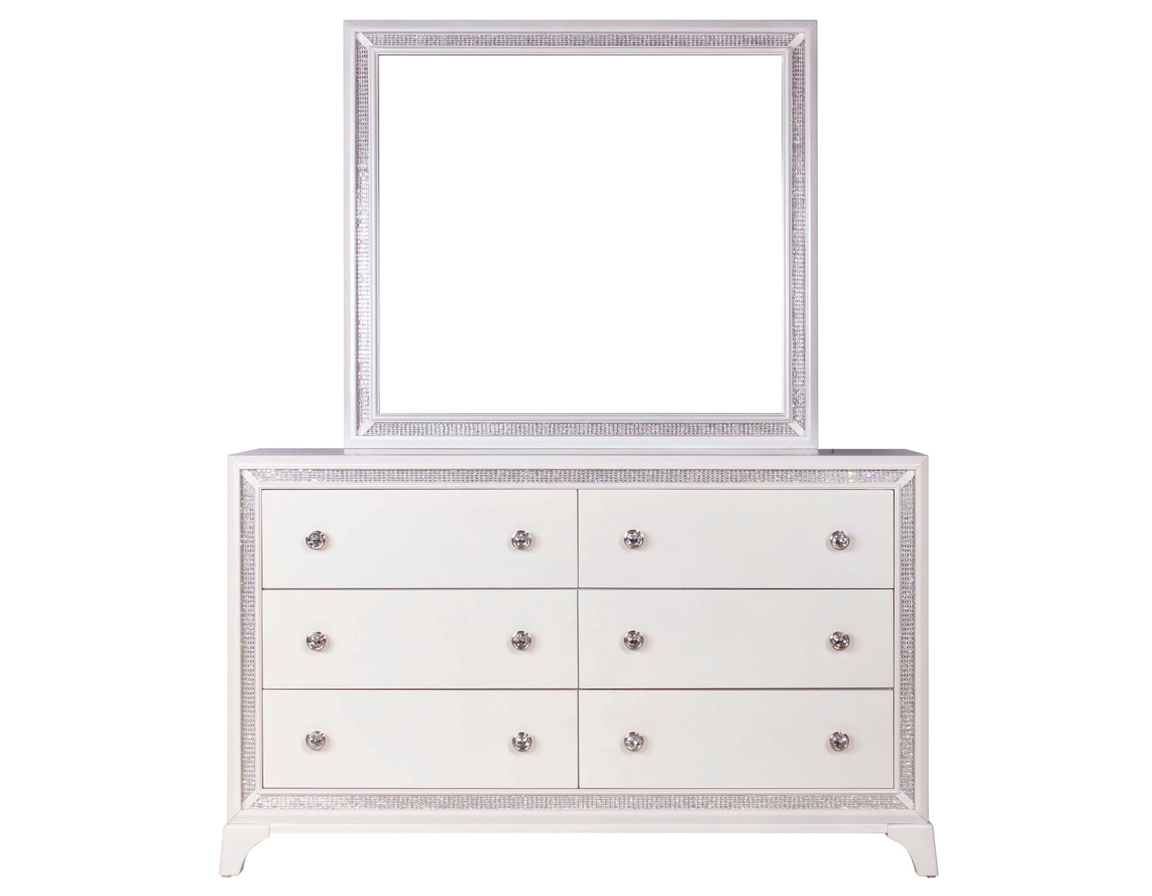 Cassie Illuminating Glam Dresser and Mirror, Shimmering Pearl Finish - Image 4