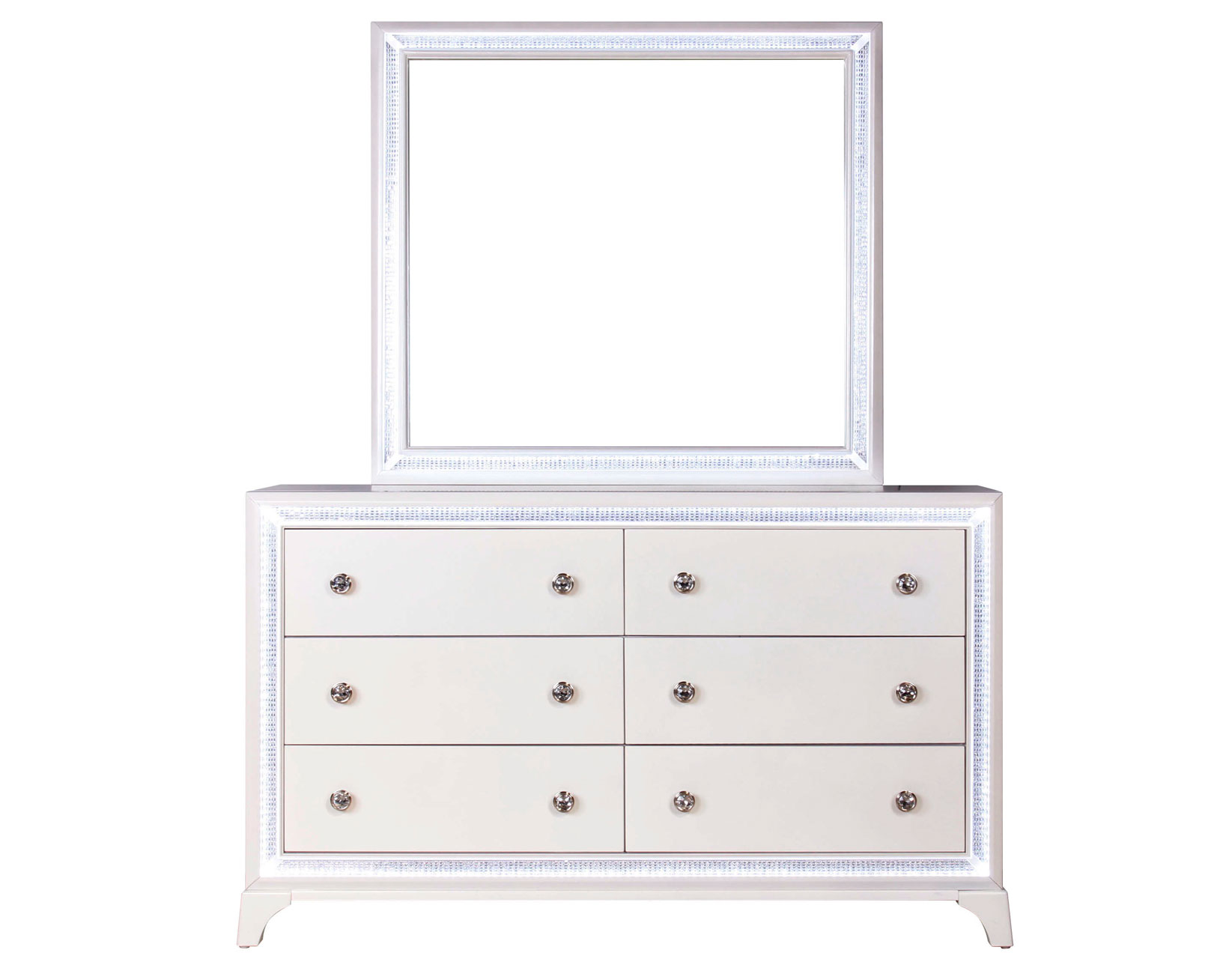 Cassie Illuminating Glam Dresser and Mirror, Shimmering Pearl Finish - Image 3