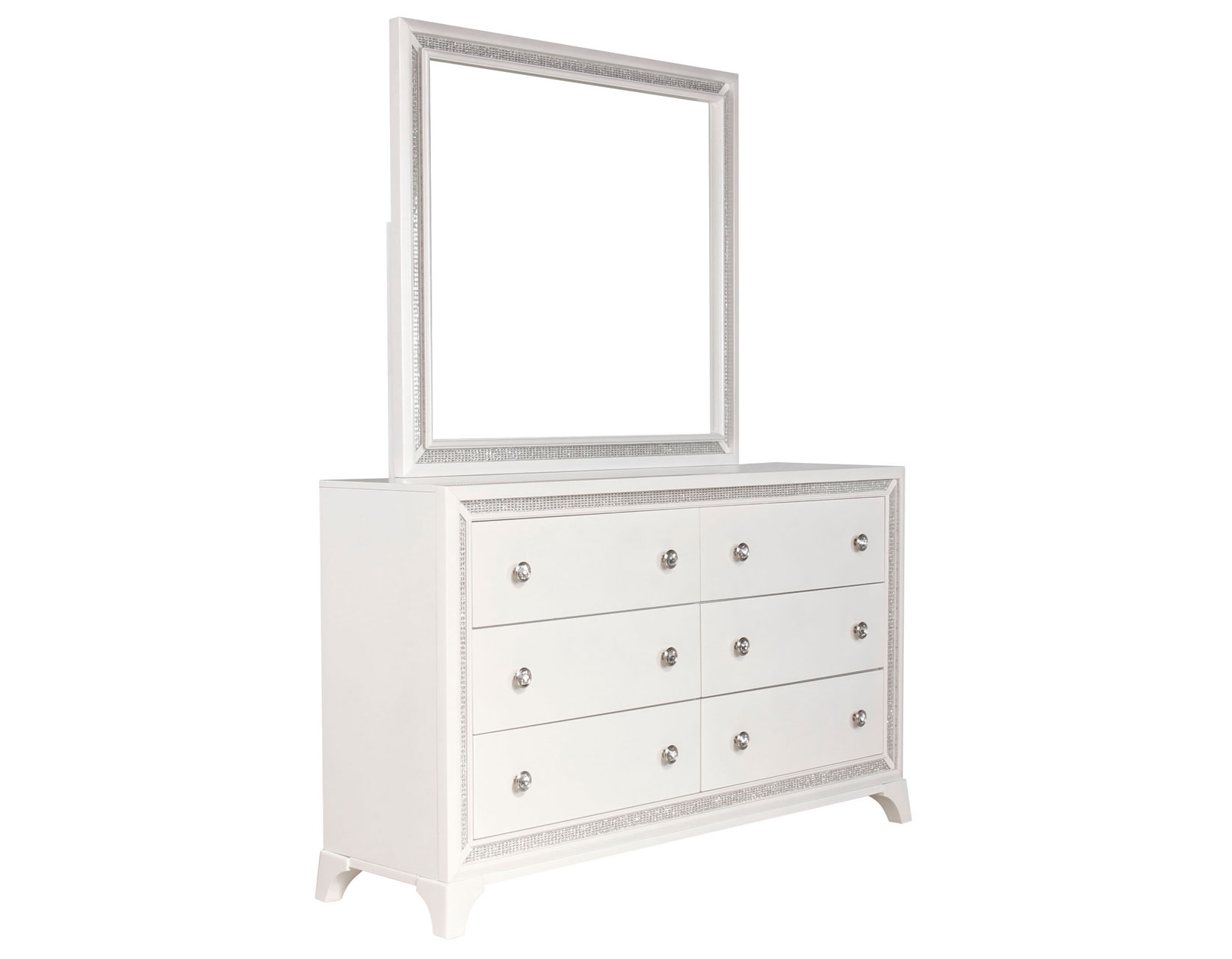 Cassie Illuminating Glam Dresser and Mirror, Shimmering Pearl Finish - Image 2