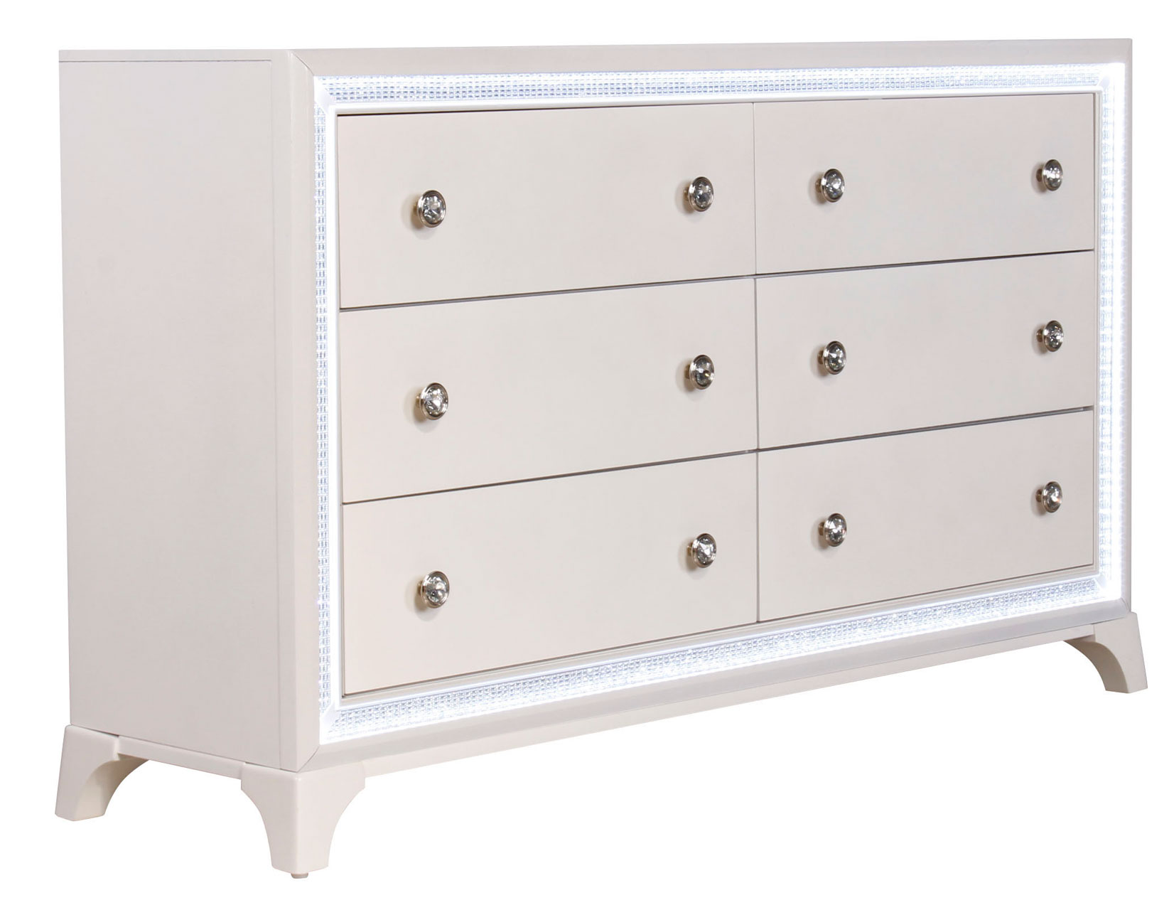 Cassie Illuminating Glam Dresser and Mirror, Shimmering Pearl Finish - Image 5