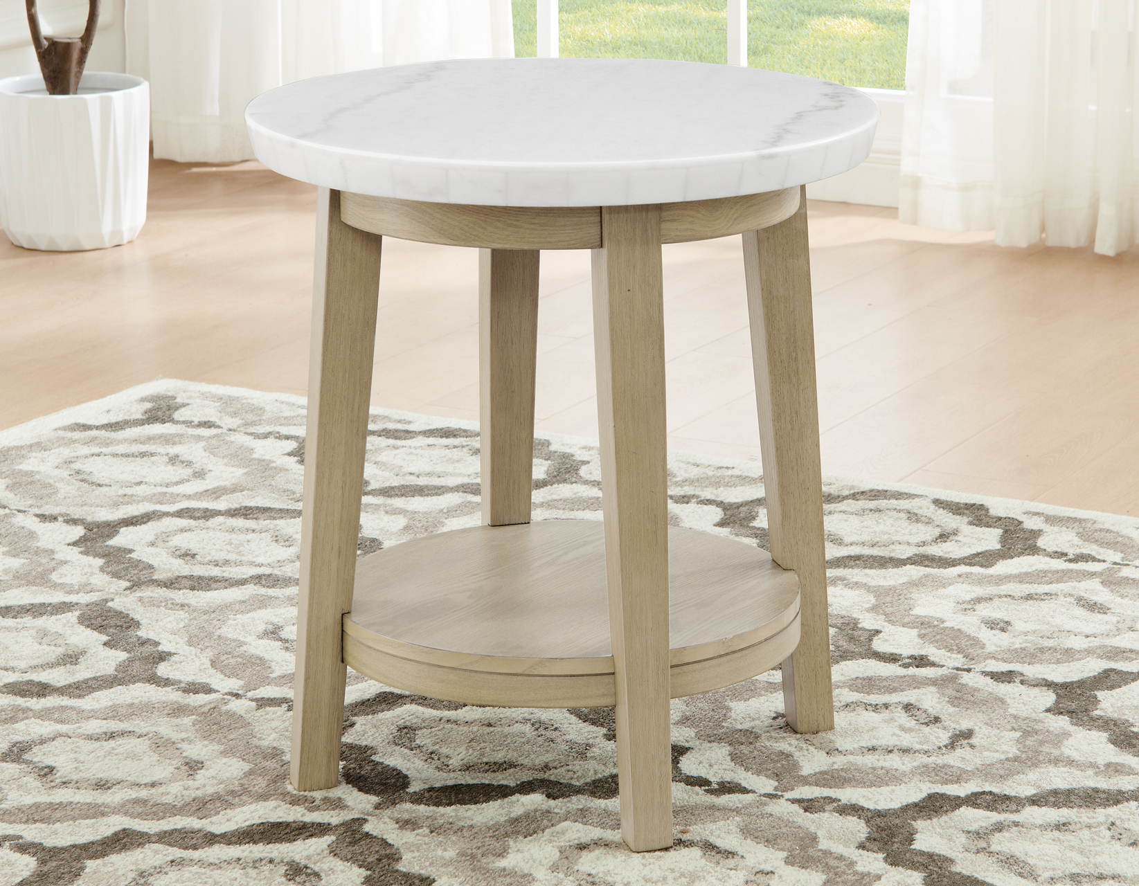 Vida, 22" Round End Table, White Marble Top